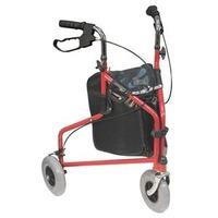 aidapt three wheeled steel walker in redblack with bag