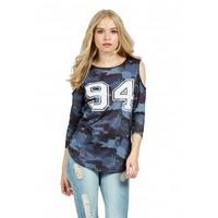 airtex camo cold shoulder top