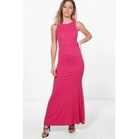 aimee slash neck fishtail maxi dress cerise