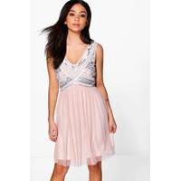 aimee beaded top swing dress blush