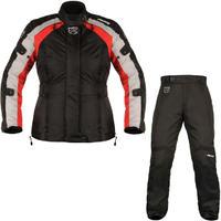 Akito Tornado Ladies Motorcycle Jacket & Trousers Black Red Black Kit