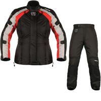 Akito Tornado Ladies Motorcycle Jacket & Trousers Black Red Black Kit