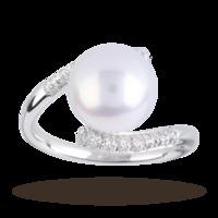 Akoya Pearl Twist Ring with Diamond Set Shoulders in 18 Carat White Gold - Ring Size N.5