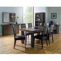 Akita Walnut 6 Seater Panel Dining Table & 6 Slatted Chairs