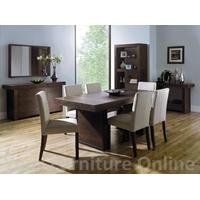 Akita Walnut 6 Seater Panel Dining Table & 6 Square Back Ivory Faux Leather Chairs