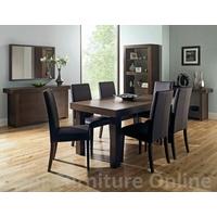 Akita Walnut 6-8 Seater Extending Dining Table & 6 Brown Faux Leather Tapered Back Chairs