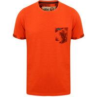 Akamu Printed Roll Sleeve T-Shirt with Pocket in Paprika  Tokyo Laundry