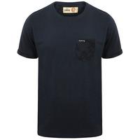 Akamu Printed Roll Sleeve T-Shirt with Pocket in True Navy  Tokyo Laundry