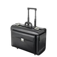 Alassio Silvana Leather Trolley Pilot Case with Laptop Compartment (Black)