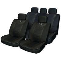 All Black Leather Look Seat Cover Set - 5 Headrest Covers  2 Harness P