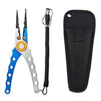 Aluminum Fishing Pliers Hook Remover Fishing Line Cutter with Lanyard and Sheath Blue and Silver