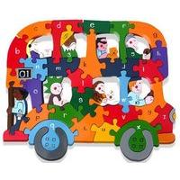 Alphabet Bus - Handcrafted Wooden Puzzle with Storage Bag