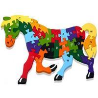 alphabet horse handcrafted wooden jigsaw with storage bag