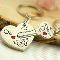Alloy Silver Plated I Love You Heart Keychain Key Ring for Lover Valentine\'s Day(One Pair)