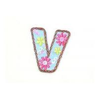 Alphabet Letter Embroidered Iron On Motif Applique 30mm x 35mm Multicoloured Letter V