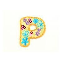 Alphabet Letter Embroidered Iron On Motif Applique 30mm x 35mm Multicoloured Letter P