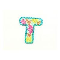 Alphabet Letter Embroidered Iron On Motif Applique 30mm x 35mm Multicoloured Letter T