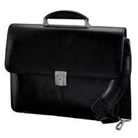 Alassio Leather Multi-section Briefcase with Shoulder Strap Black