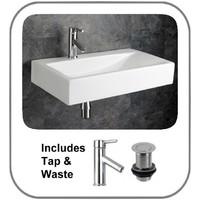 Altomura 66cm by 38cm Wall Hanging Basin with Lever Mixer Tap and Push Button Waste