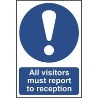 all visitors must report to reception self adhesive sign 300 x 200mm