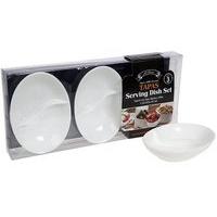 Al Fresco Super White Ceramic Tapas Food Serving Dish Bowl Sets (3 Piece Oval