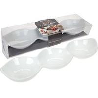 Al Fresco Super White Ceramic Tapas Food Serving Dish Bowl Sets (long Triple