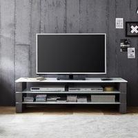Aleena Glass TV Stand In White With Concrete Decor