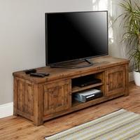 Alena Wooden Large TV Stand In Rough Sawn Oak With 2 Doors