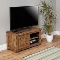 Alena Wooden Small TV Stand In Rough Sawn Oak With 1 Door