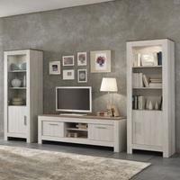 Alpina Living Room Set In Oak With Distressed Effect And Lights