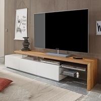 Alanis Modern TV Stand In Knotty Oak And Matt White With Storage