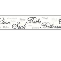 albany borders bathroom script border black and white b50033