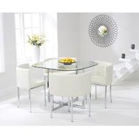 Algarve Glass Stowaway Dining Table with Cream High Back Stools