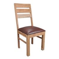 Alwar Solid Acacia and Leather Kitchen Dining Chairs (Pair)