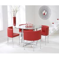 Algarve Glass Stowaway Dining Table with Red High Back Chairs