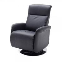 Almeida Rotating Reclining Chair In Black Leather And Metal Base
