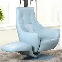 Alden Recliner Chair In Blue Leather With Rotatable Foot Rest