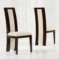 allie dining chair in brown gloss and cream fabric in a pair