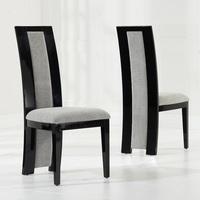 Allie Dining Chair In Black High Gloss And Grey Fabric In A Pair