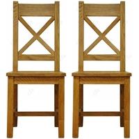 Alton Oak Dining Chair - Cross Back Wooden Seat (Pair)