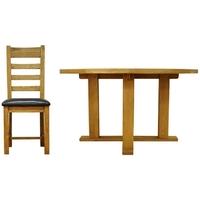 Alton Oak Dining Set - Round with Ladder Back PU Seat Chairs