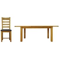 Alton Oak Dining Set - Medium Extending with Ladder Back PU Seat Chairs