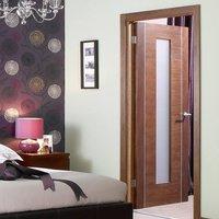 alcaraz walnut flush veneer door with frosted safety glass and lacquer ...