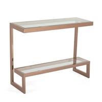 Alana Glass Console Table In Clear With Rodegold Base Frame