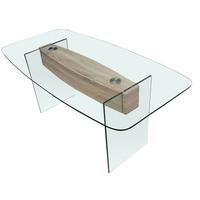 alpha clear glass and oak effect dining table only