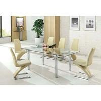 Alicia Extending Glass Dining Table With 6 Demi Chair In Cream