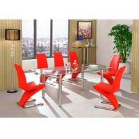 Alicia Extending Glass Dining Table With 6 Demi Chair In Red