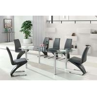 Alicia Extending Glass Dining Table With 6 Demi Chair In Grey
