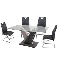 alexa glass dining table rectangular with 4 eva black chairs