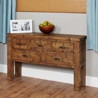 Alena Wooden Console Table In Rough Sawn Oak With 5 Drawers